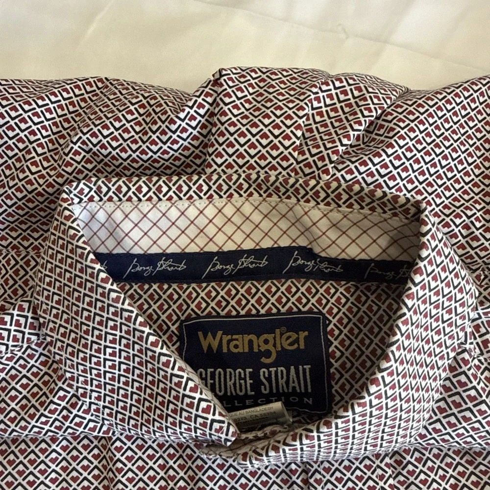 George Strait Wrangler Shirt Men's L Red Geometric Short Sleeve Western Cowboy